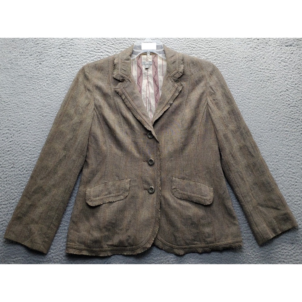 J. Jill Blazer Jacket Womens Petite 6P Brown Tweed Raw Edge Wool Blend Classic